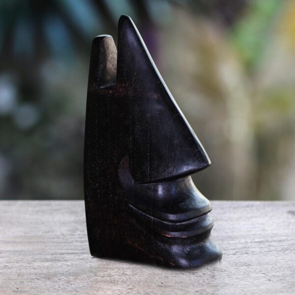 Whimsical Dark Brown Hand Carved Wood Face Eyeglasses Holder, 'Nosing Around in Dark Brown' Whimsical Dark Brown Hand Carved Wood Face Eyeglasses Holder, 'Nosing Around in Dark Brown'