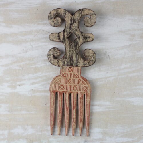 Wood Adinkra Dwennimmen Comb Wall Decor from Ghana, 'Dwennimmen Style'