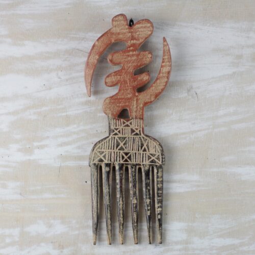 Wood Adinkra Gye Nyame Comb Wall Decor from Ghana, 'Gye Nyame Style'