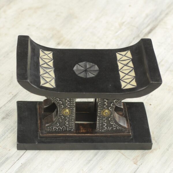 Wood and Aluminum Miniature Decorative Stool in Black, 'African Legend in Black'