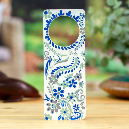 Wood Door Hanger with Painted Talavera-Style Floral Motifs, 'Talavera Charm'