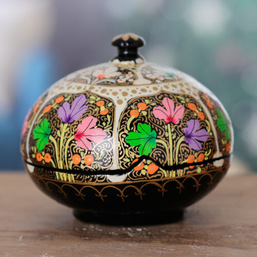Wood & Papier Mache Decorative Box Hand-Painted in India, 'Enchanting Blooms'